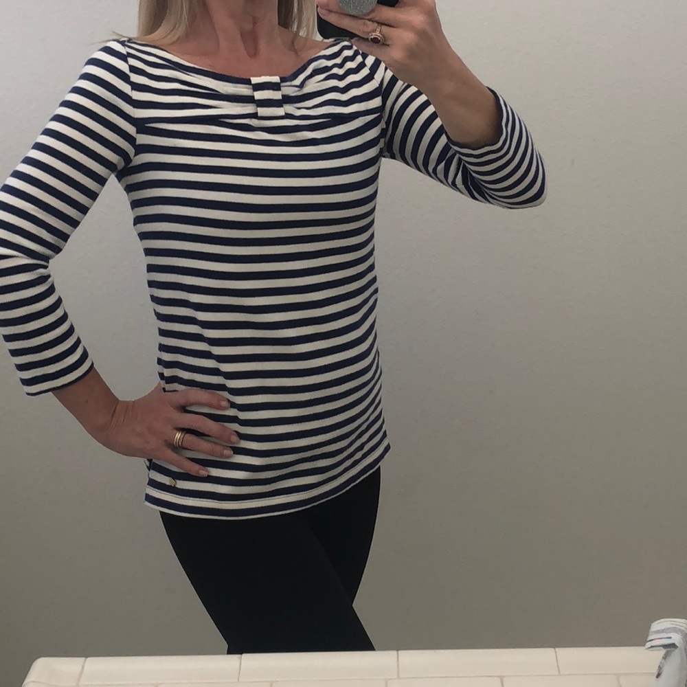 Kate spade navy stripe 3/4 blouse S